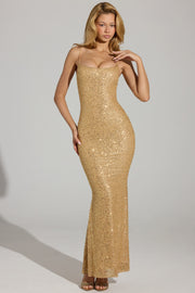 Oh Polly Krystelle Fishtail Maxi Robe sequins or bretelles 132 cm
