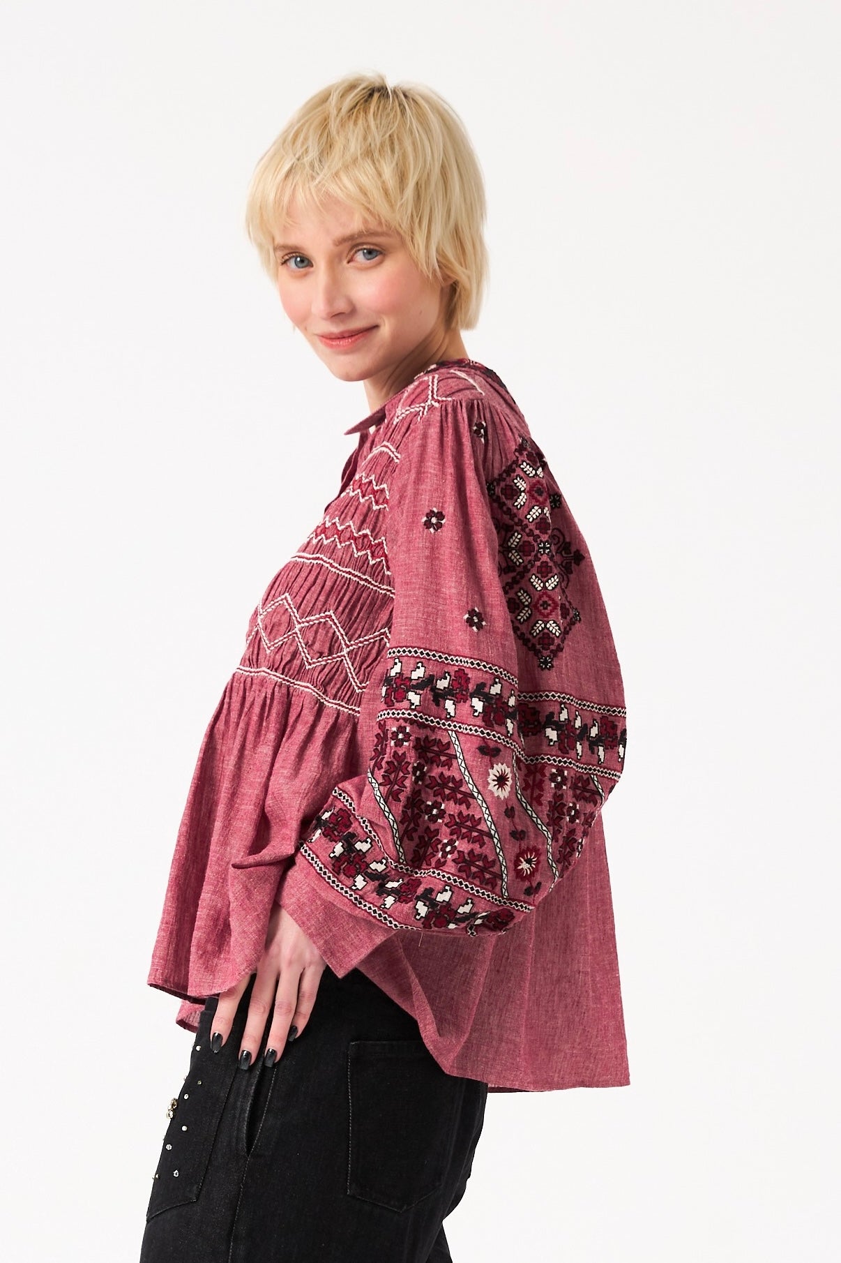ChicoSoleil Miroki blouse coton brodée vieux rose
