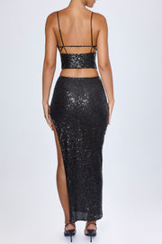 Oh Polly Danica jupe maxi noire sequins fendue