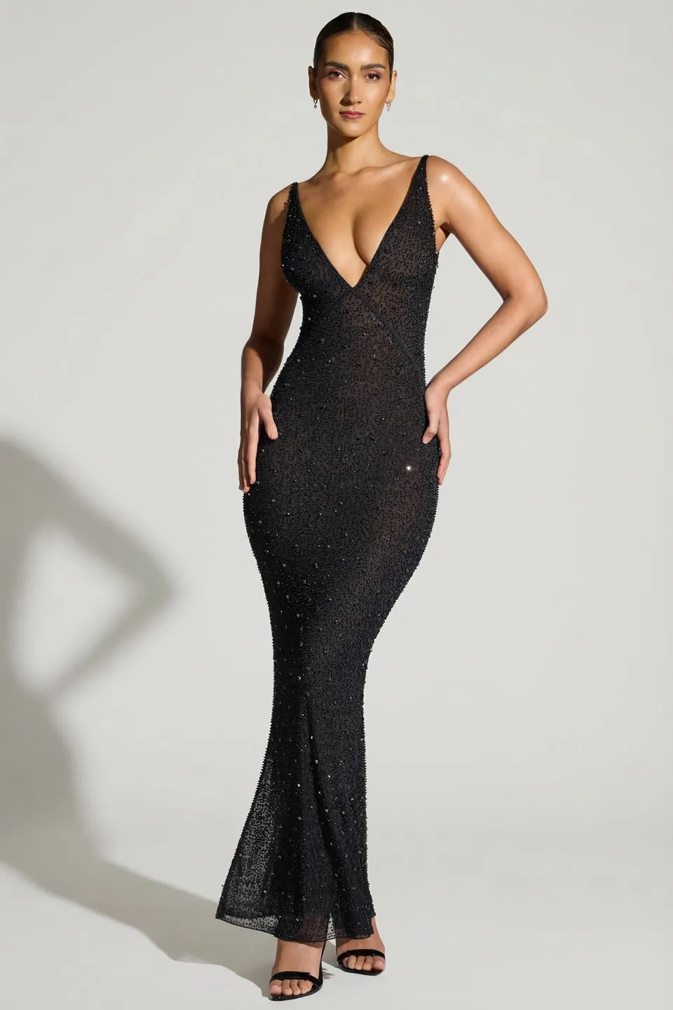 Oh Polly Embellished Colmar robe de soirée noire strass