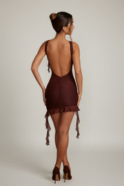Oh Polly Iolanda 5635 robe mini dos nu volants marron