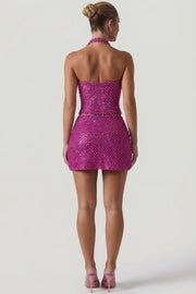Oh Polly Caralie top corset magenta dos nu perles