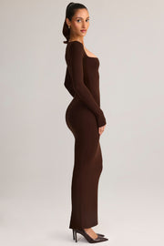 Oh Polly Lux robe longue marron col carré moulante