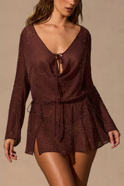 Oh Polly Meilani robe mini marron espresso manches longues