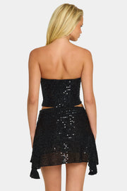Oh Polly Embellished top corset drapé noir sequins