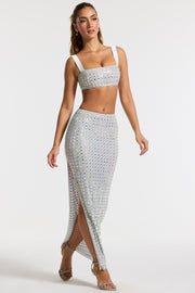 Oh Polly Embellished Siona jupe maxi argent strass fendue