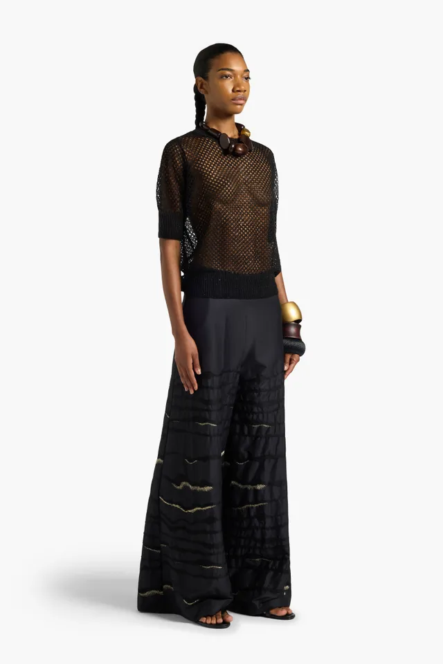 Liviana Conti Annalou pull ajouré noir manches courtes lin