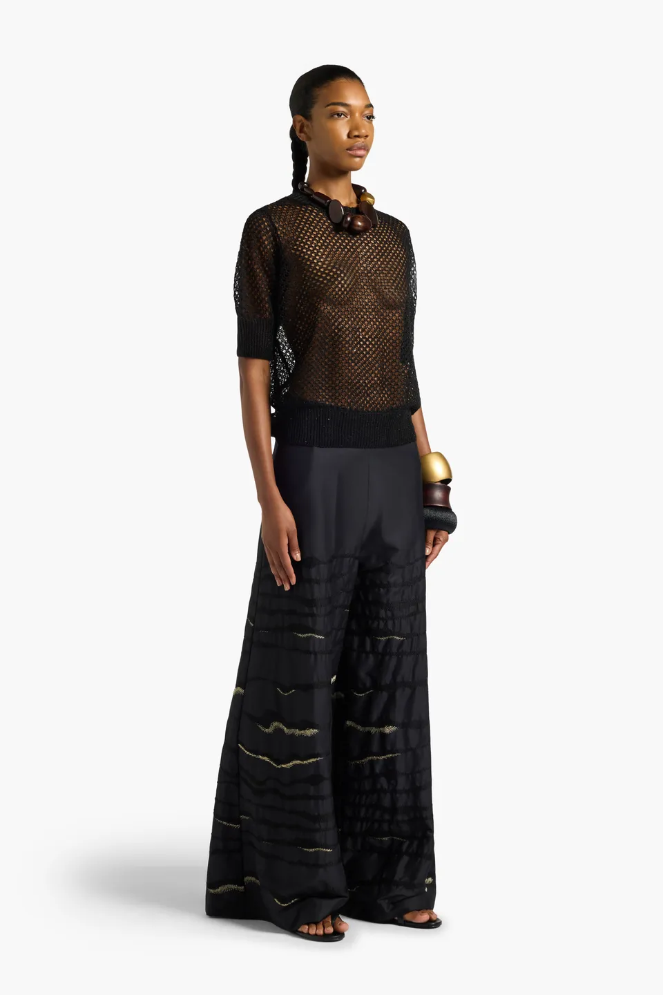 Liviana Conti Annalou pull ajouré noir manches courtes lin