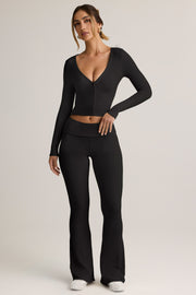 Oh Polly Jules pantalon flare noir taille rabattue modal