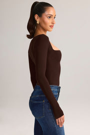 Oh Polly Kaia top col carré marron chocolat modal