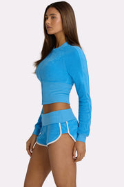 Oh Polly Terry Foldover Waist Shorts short bleu électrique coton