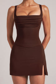 Oh Polly Tops haut marron chocolat col carré modal 16014