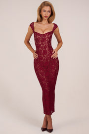 Oh Polly 15919 robe longue dentelle bordeaux moulante