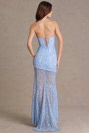 Oh Polly Embellished robe bustier dentelle bleu ciel sequins