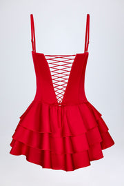 Oh Polly 14721 combishort corset rouge satin volants