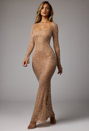Oh Polly Embellished Isabeau 8307 robe longue amande strass