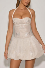 Oh Polly Embellished 12733 robe mini bulle ivoire strass