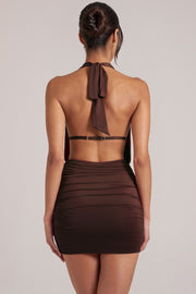 Oh Polly 16009 robe mini marron dos nu jersey drapé
