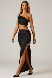 Oh Polly Ishaana Jupe Maxi Satin Noir Taille Basse