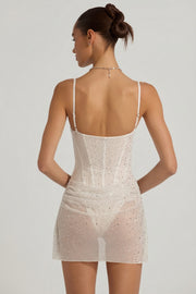 Oh Polly Connie robe mini corset blanche strass drapée