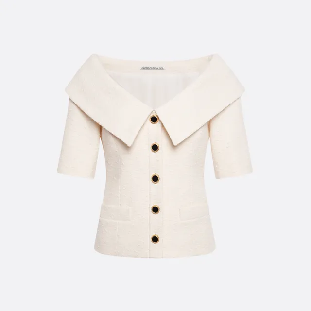 Alessandra Rich Tweed Bouclé veste ivoire épaules taille 38