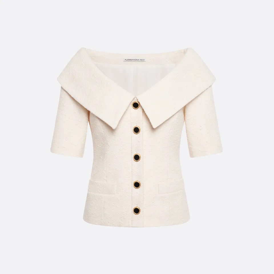 Alessandra Rich Tweed Bouclé veste ivoire épaules taille 38