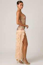 Oh Polly Embellished Diletta robe bustier rose fente 138cm