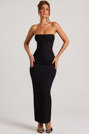 Oh Polly Palermo Robe Maxi Bustier Noire perlée