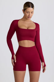 Oh Polly Super Sculpt BT2164 crop top bordeaux manches longues