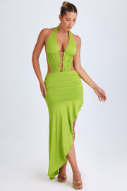 Oh Polly Manami robe verte citron découpes asymétrique
