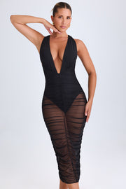 Oh Polly Safira robe midaxi noire décolleté ruchée