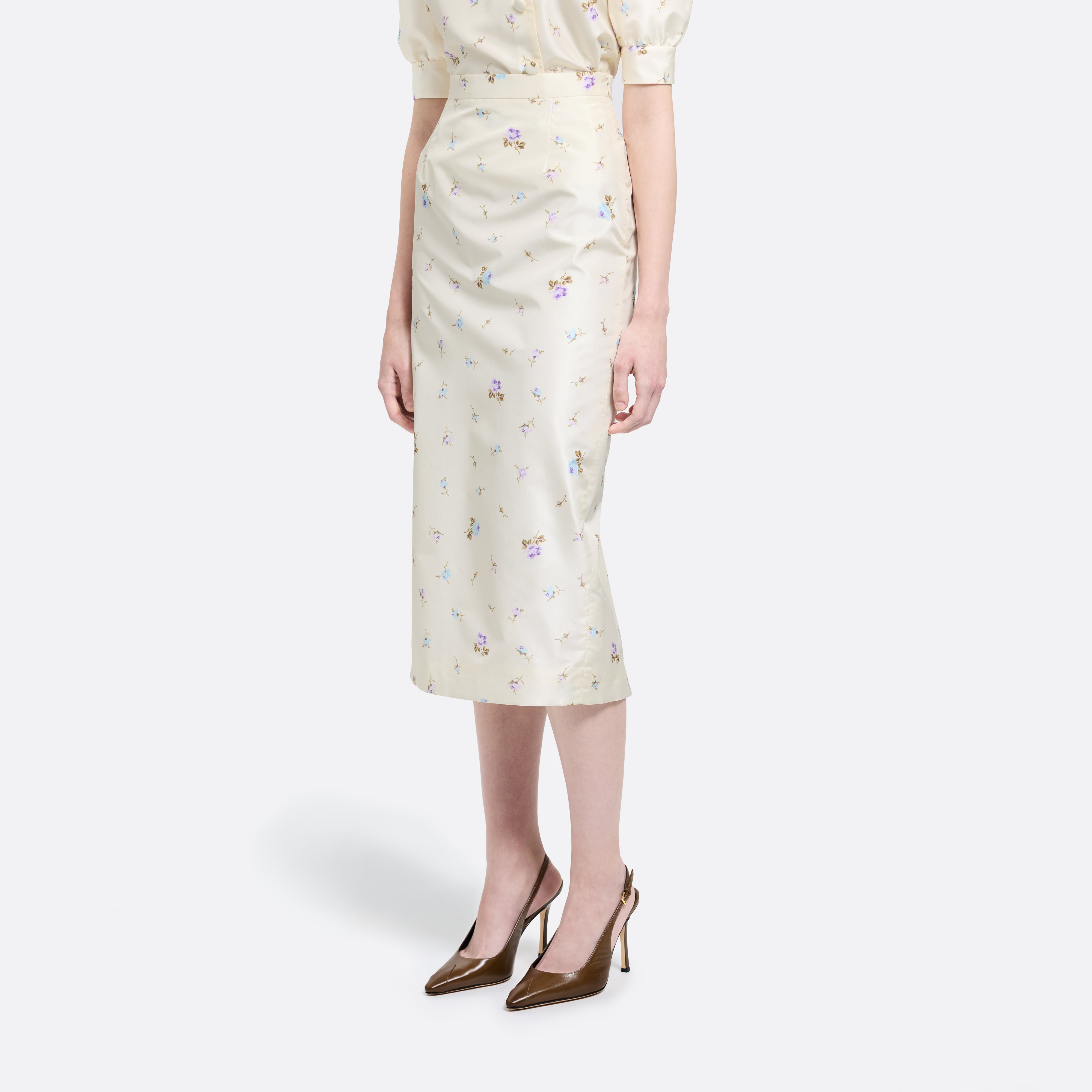 Alessandra Rich Skirts jupe midi soie fleurs blanc taffetas