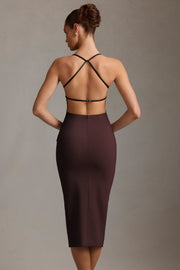 Oh Polly Dresses robe midaxi marron dos nu plongeant