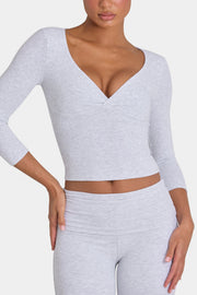 Oh Polly Tops ButterCloud 3/4 Sleeve Top haut gris marl stretch