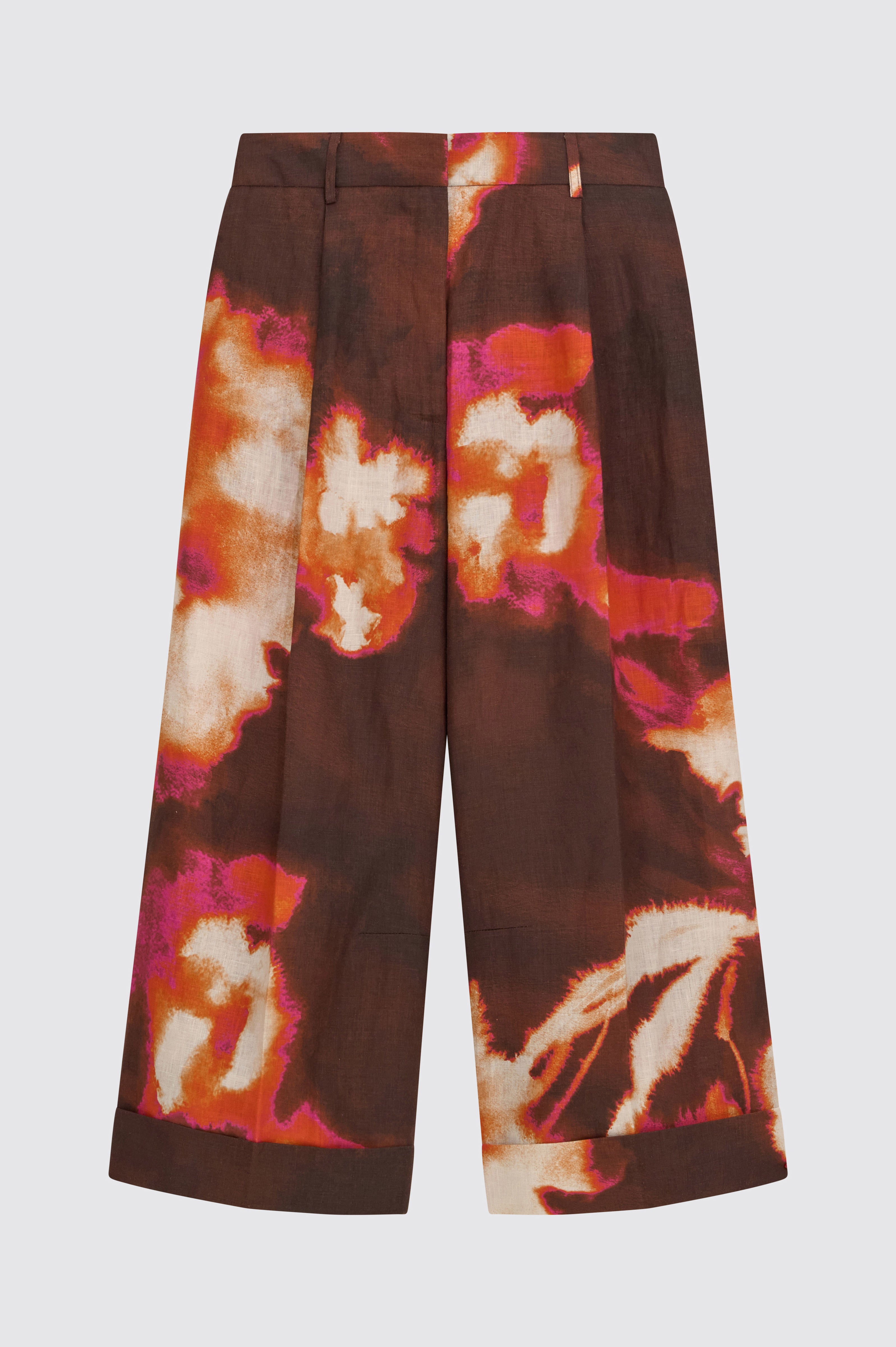 Liviana Conti Zack pantalon lin bordeaux fleuri