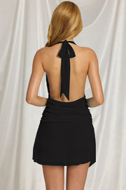 Oh Polly Cira robe mini halterneck noire dos ouvert