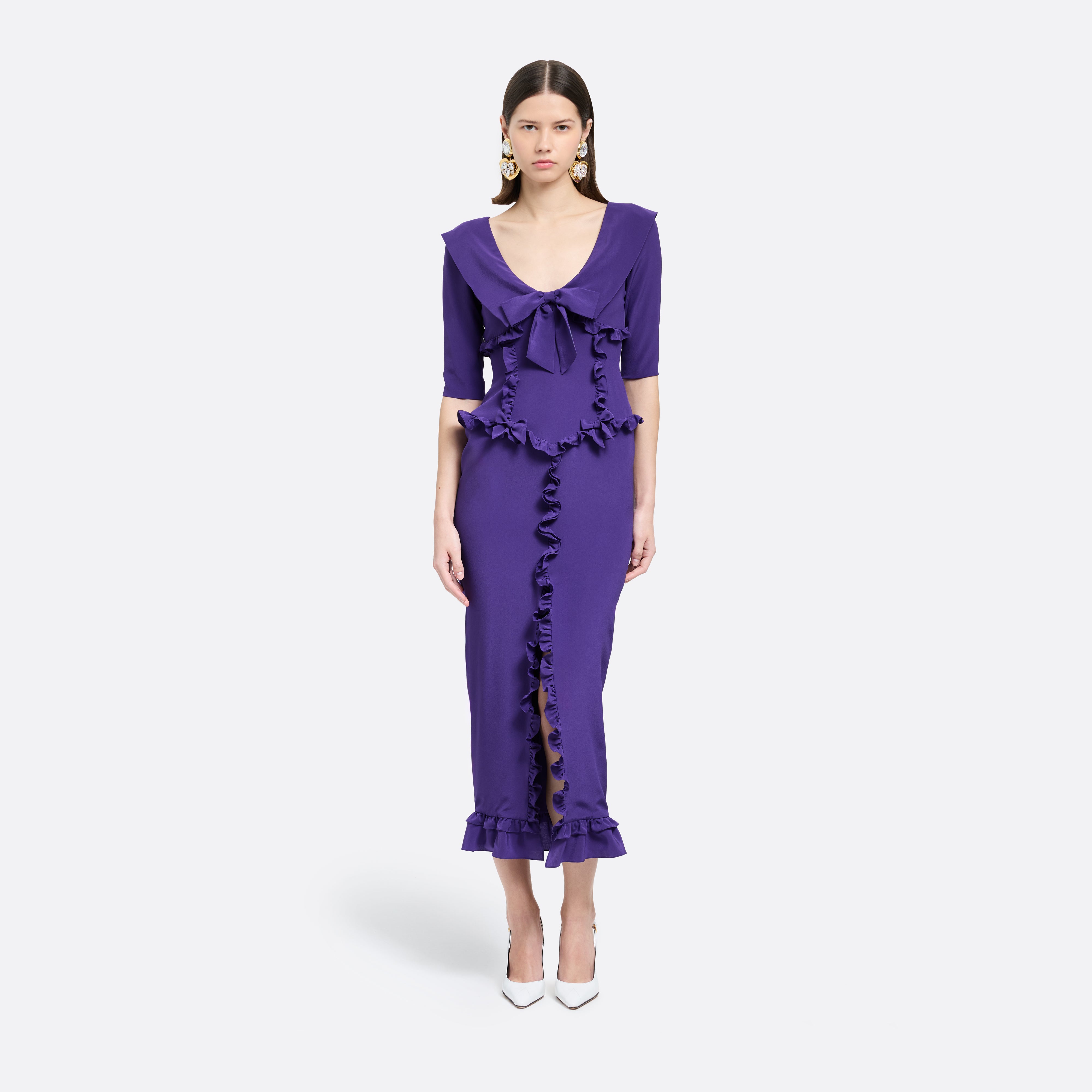 Alessandra Rich Dresses robe midi soie violet volants 38