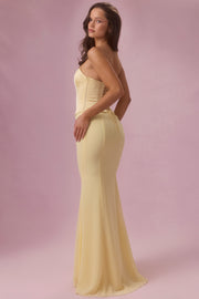 Oh Polly Dresses robe satin corset jaune beurre