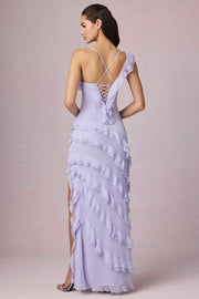 Oh Polly Hera 13744 robe maxi lilas volants fendue
