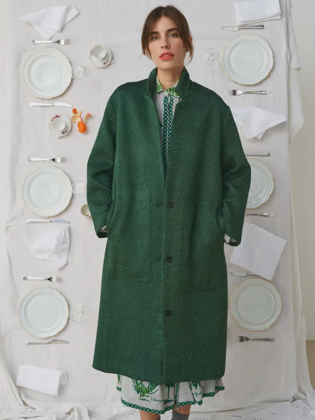 MII À Table Doniv manteau soie vert bouteille S-M