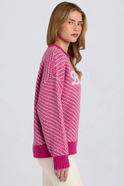Oh Polly Knitwear Logo Pull Oversize Magenta