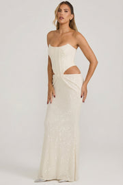 Oh Polly Saphira robe longue blanche sequins corset