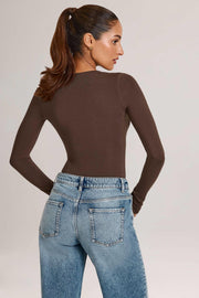 Oh Polly Elodie bodysuit marron chocolat modal plongeant