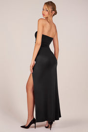 Oh Polly robe maxi bandeau noire drapée fente cuisse