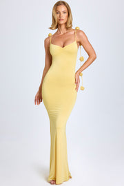 Oh Polly Aldona 8002 robe longue jaune pastel fleurs