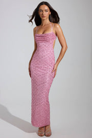 Oh Polly Embellished Constance 7589A maxi robe rose sequins