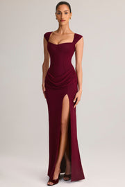 Oh Polly Elva Robe Maxi Bordeaux Col Cœur Modal Fendue