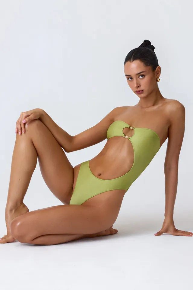 Oh Polly Swim Bandeau Cut-Out Maillot Une Pièce Vert Perle Découpé