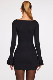 Oh Polly Helena robe mini noire modal côtelée drapée