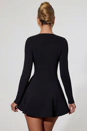 Oh Polly Graciela robe mini noire noeuds col V